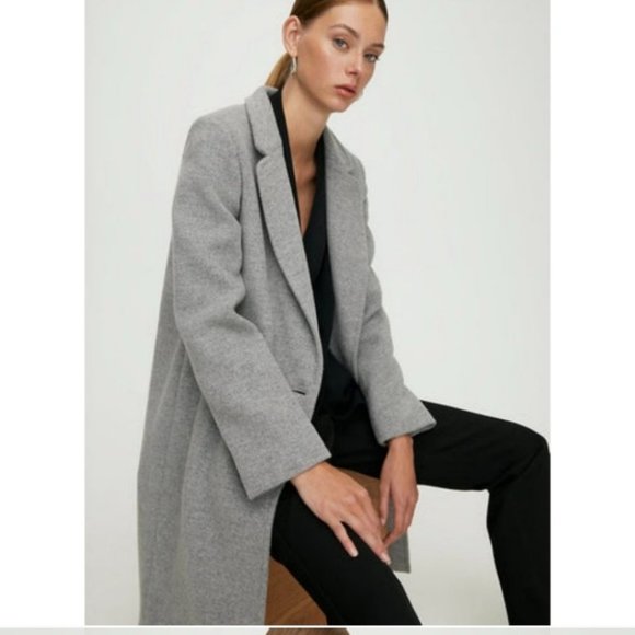 Aritzia BABATON Stedman Coat Wool Heather Light Grey Long Pea Jacket L Large - Picture 8 of 16